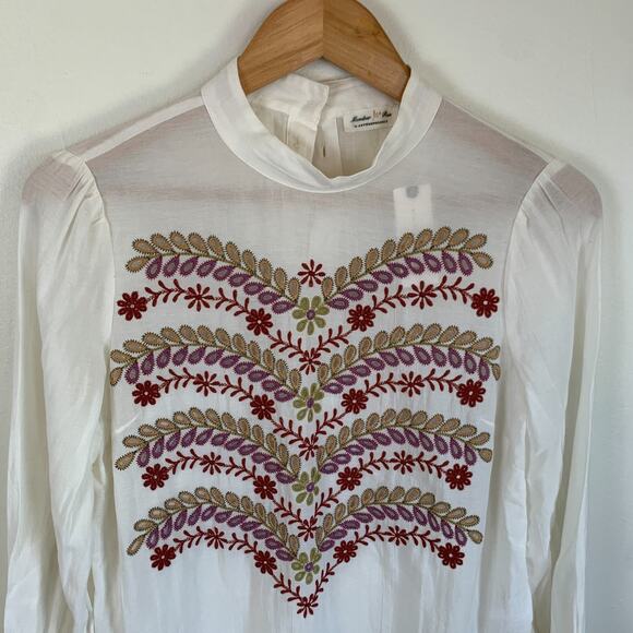 Anthropologie Meadow Rue Daphne 0 XS Embroidered Blouse Ivory Cottage Boho - Picture 7 of 14